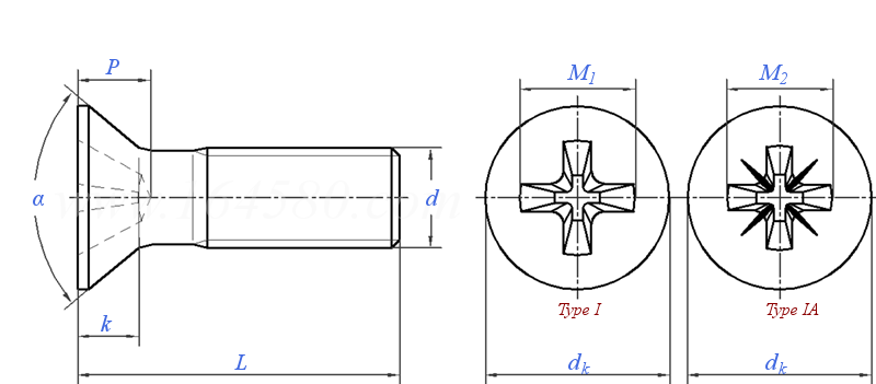 asme b 18.6.3 (t2-i/t2-ia) - 2013 82°十字槽沉头螺钉 [table 2]  (astm f837, f468)